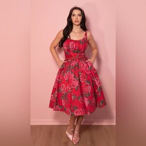 Large Vixen by Micheline Pitt INGENUE Vintage Red Floral Dress